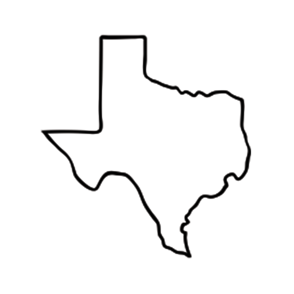 Black outline of the US state of Texas