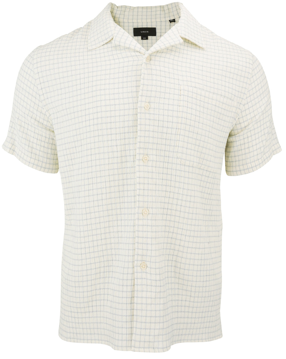Vince. Darcey Short Sleeve Shirt in Cream and Blue - Discounts on Vince. at UAL