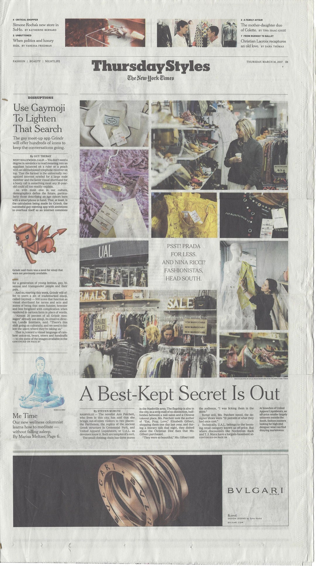 Front page in Thursday Styles section of New York Times, click to read the article