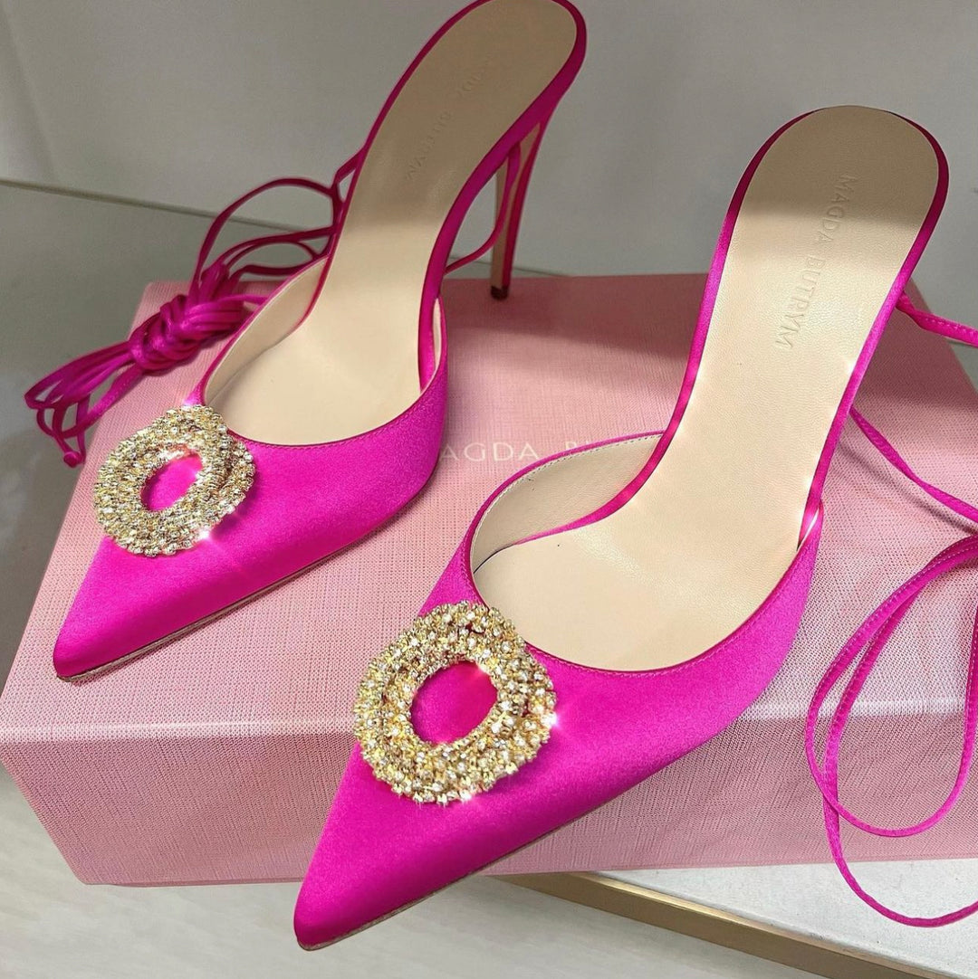 Magda Butrym Crystal And Satin Pumps In Pink - Discounts on Magda Butrym at UAL