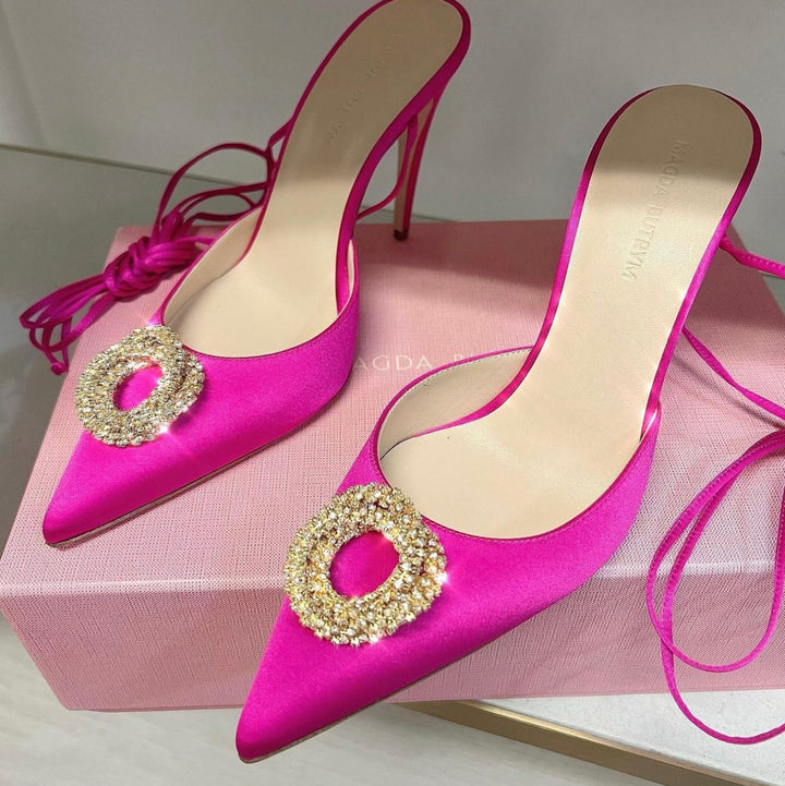 Magda Butrym Crystal And Satin Pumps In Pink - Discounts on Magda Butrym at UAL